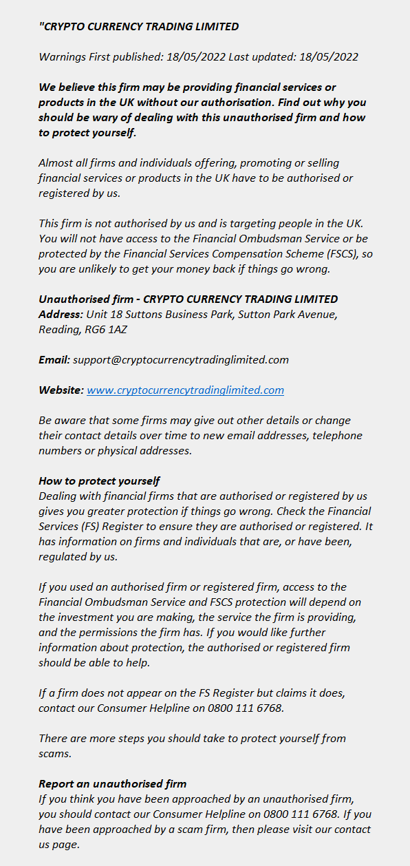 CRYPTOCURRENCYTRADINGLIMITED.COM - CRYPTO CURRENCY TRADING LIMITED