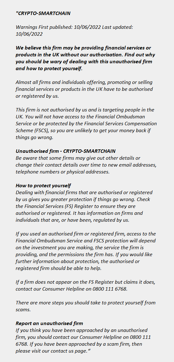 CRYPTO-SMARTCHAIN - FCA