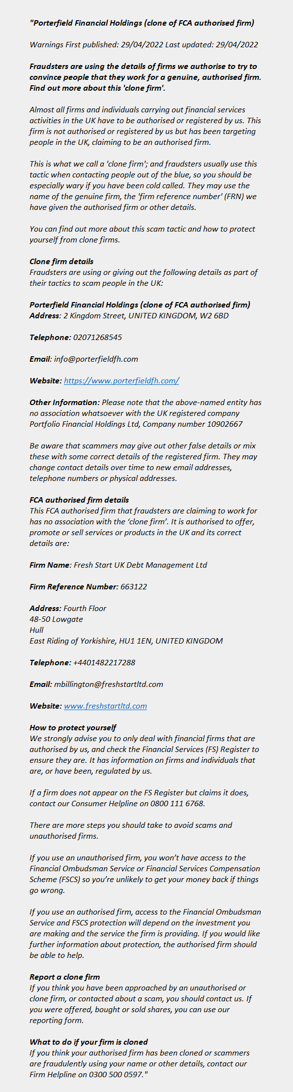 Porterfield Financial Holdings (Clone) - Porterfieldfh.com (Clone) - Fresh Start UK Debt Management Ltd