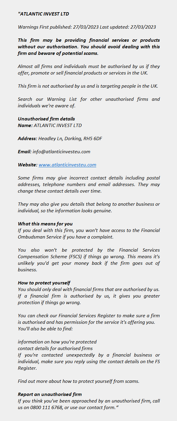 ATLANTICINVESTEU.COM – ATLANTIC INVEST LTD