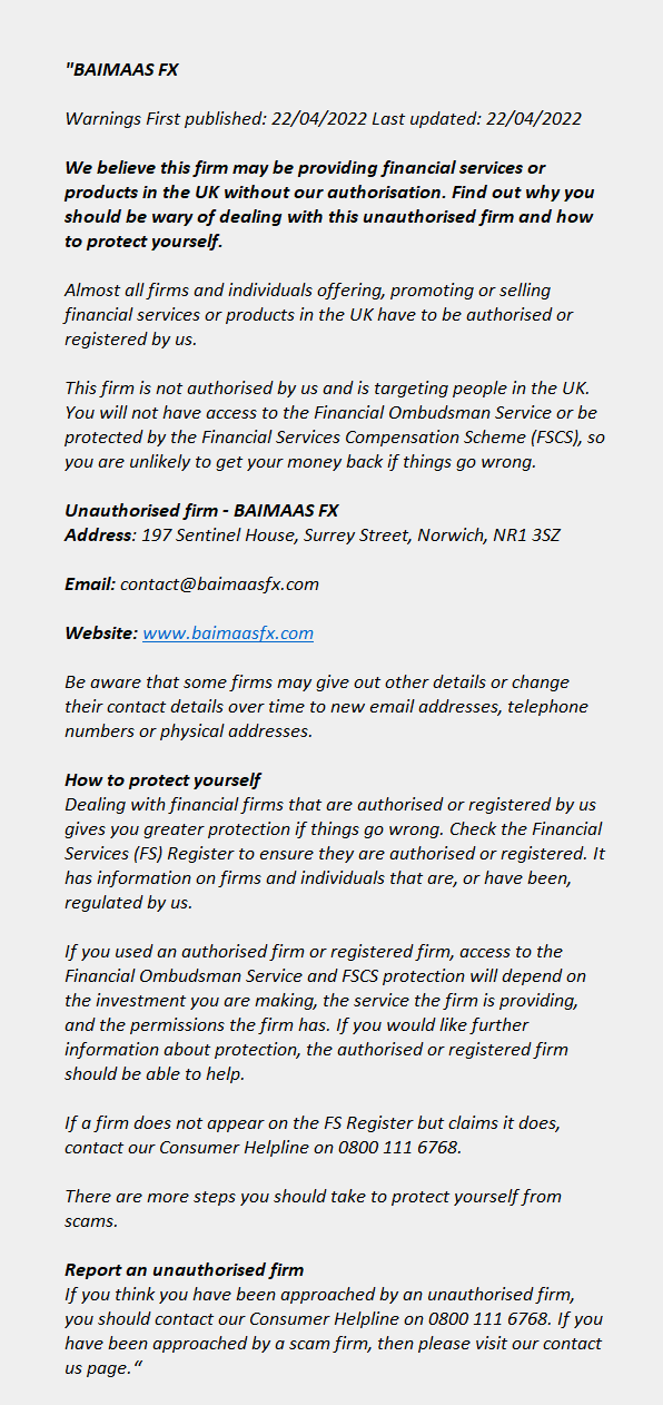 baimaasfx.com: FCA issues warning! baimaasfx.com - BAIMAAS FX