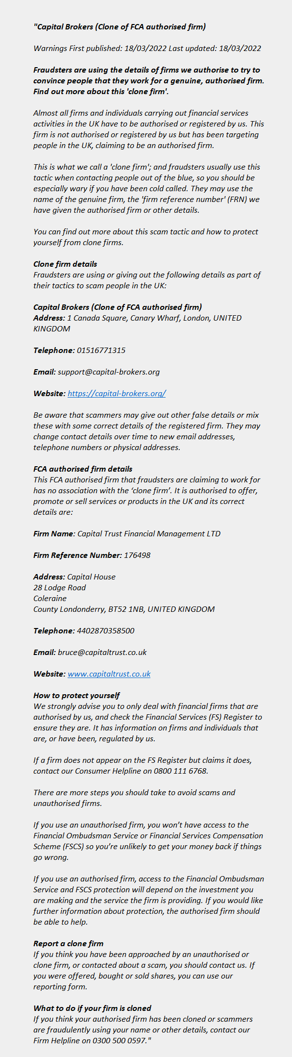 Capital-brokers.org (clone): FCA issues warning! Capital Brokers (Clone) - Capital-brokers.org (Clone)