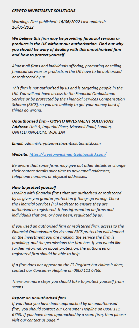 CRYPTOINVESTMENTSOLUTIONSLTD.COM - CRYPTO INVESTMENT SOLUTIONS