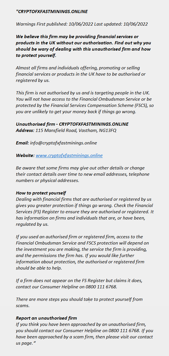 CRYPTOFXFASTMININGS.ONLINE - FCA