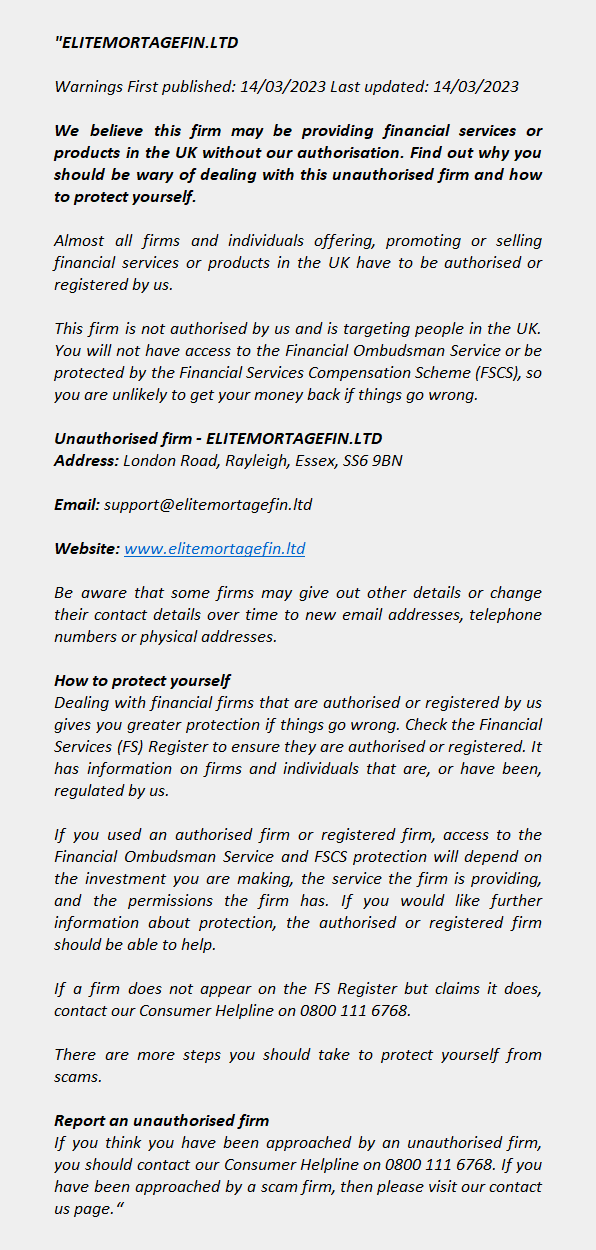 ELITEMORTAGEFIN.LTD – FCA