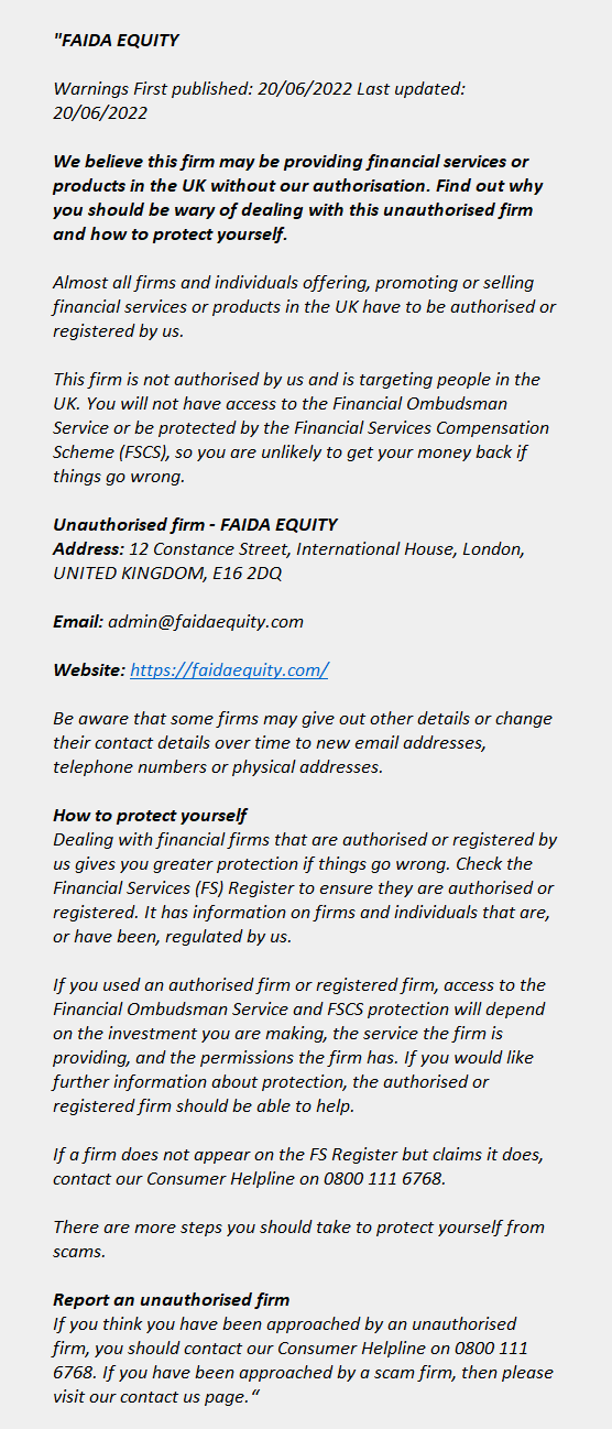 FAIDA EQUITY - Faidaequity.com 