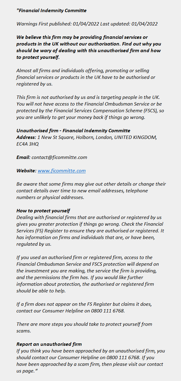 ficommitte.com - FINANCIAL INDEMNITY COMMITTE