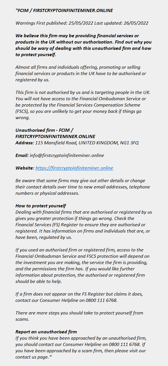 FCIM - firstcryptoinfiniteminer.online