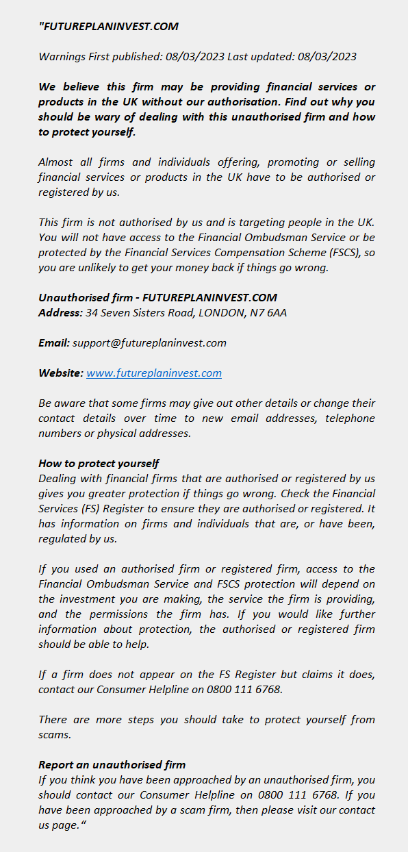 FUTUREPLANINVEST.COM – FCA 