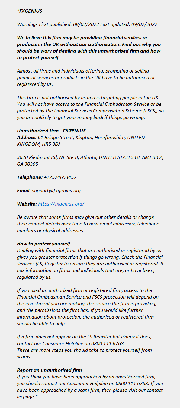 fxgenius.org: FCA issues warning! Fxgenius.org - FXGENIUS