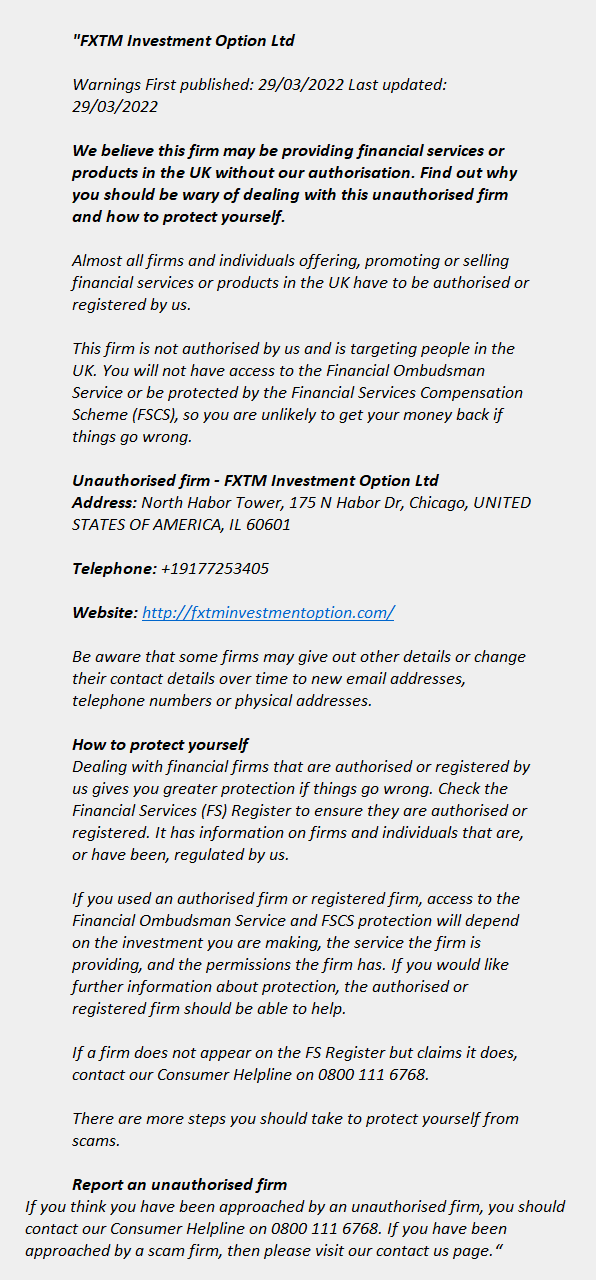 fxtminvestmentoption.com - FXTM INVESTMENT OPTION LTD