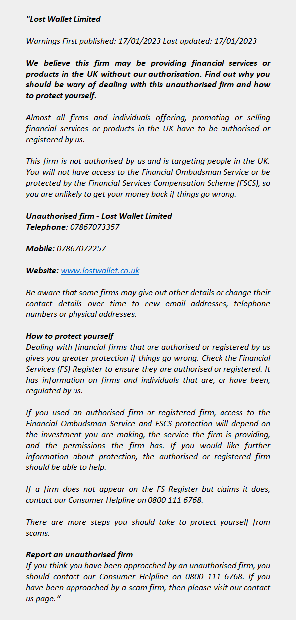 lostwallet.co.uk – LOST WALLET LIMITED