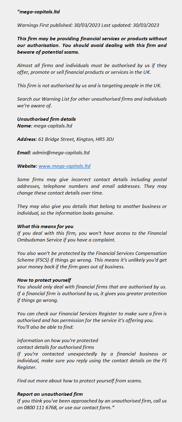 MEGA-CAPITALS.LTD – FCA