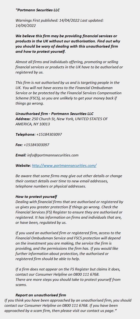 portmannsecurities.com - PORTMANN SECURITIES LLC