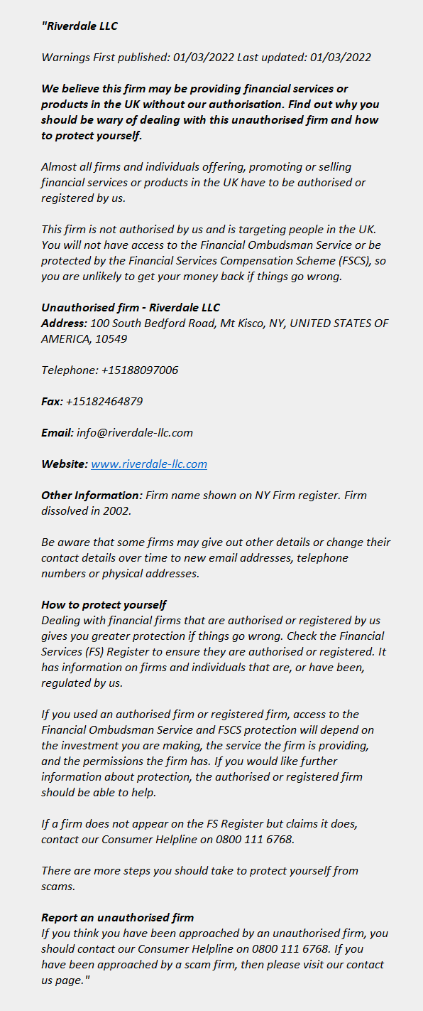 Riverdale-llc.com - RIVERDALE LLC