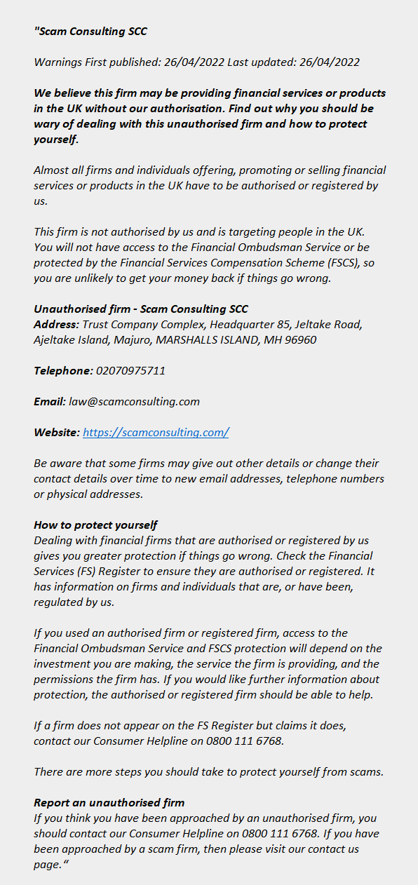 scamconsulting.com - SCAM CONSULTING SCC