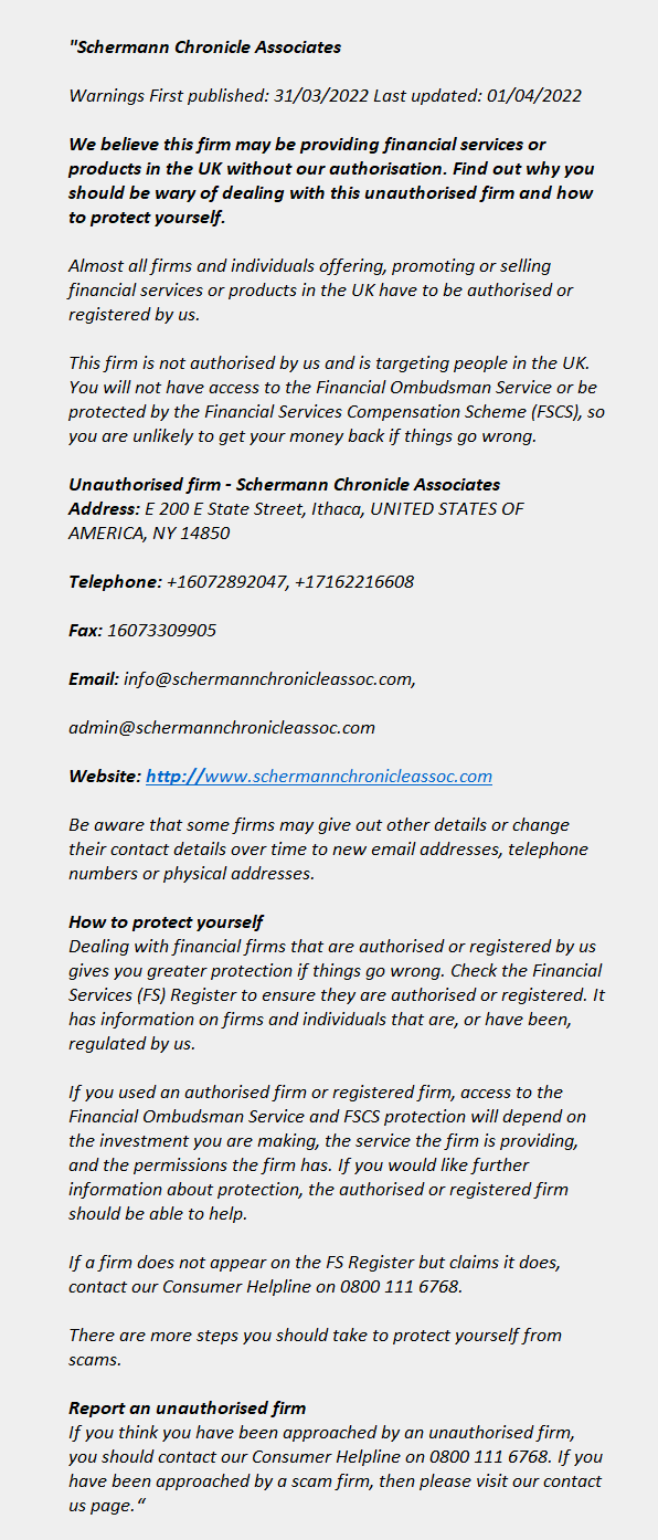 schermannchronicleassoc.com - SCHERMANN CHRONICLE ASSOCIATES