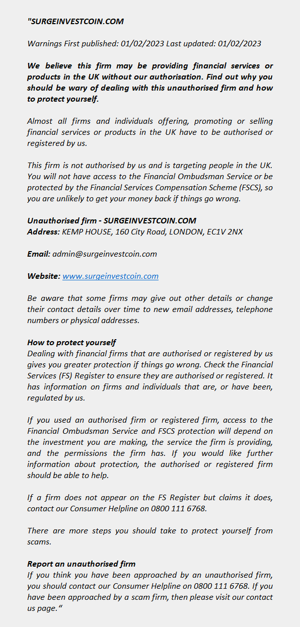 SURGEINVESTCOIN.COM – FCA