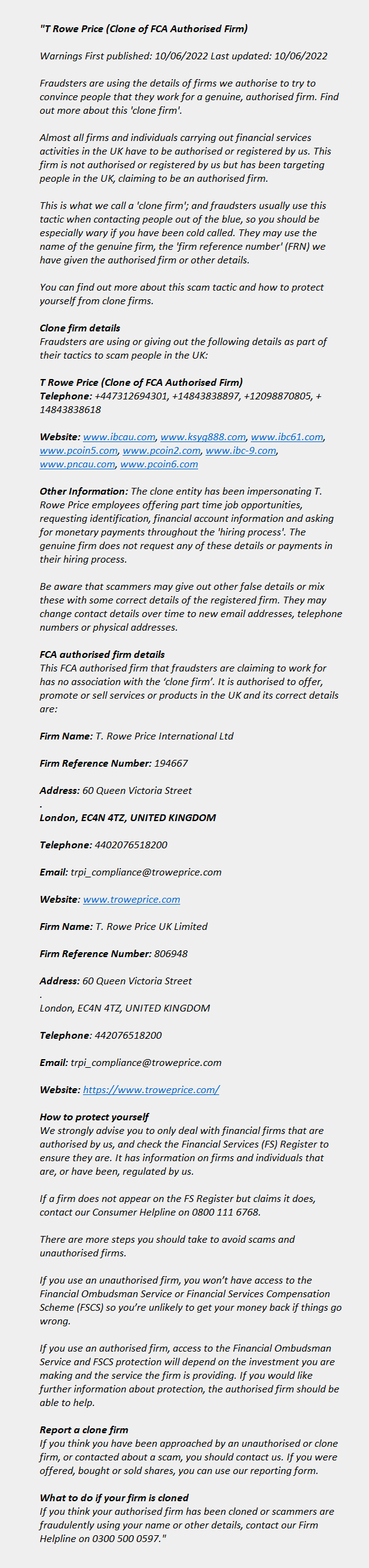 T Rowe Price (Clone) ++ T. Rowe Price International Ltd & T. Rowe Price UK Limited