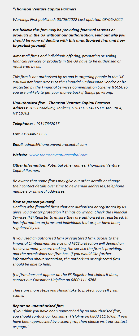 THOMSONVENTURECAPITAL.COM - Thomson Venture Capital Partners